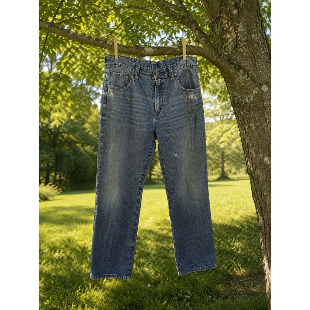 BKE Seth Bootcut Jeans Mens 36x32 Blue Distressed Faded Denim Cotton